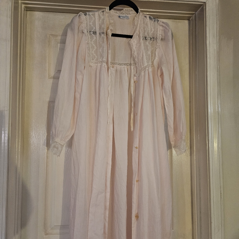 Dior Soft Pink Lace-Accented Robe